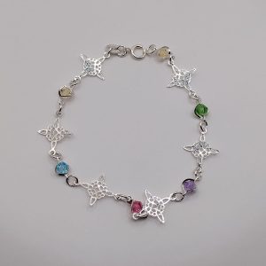 Pulsera de cadena hecha con plata .925 con eslabones de Nudo de bruja y piedras de colores