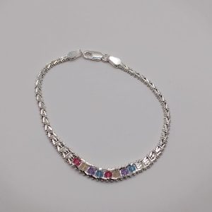 Elegante pulsera con estilo trenzado de plata .925 con bonitas piedras de colores